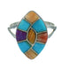 Southwest Multicolor Inlay Genuine Sterling Silver Ring Size 7-1/4 QX71026